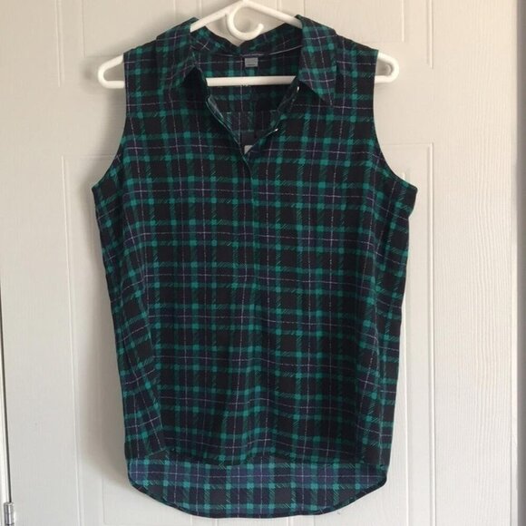 Tommy Hilfiger Sleeveless Plaid Blouse Dark Academia & Y2K Preppy Style - Picture 4 of 11